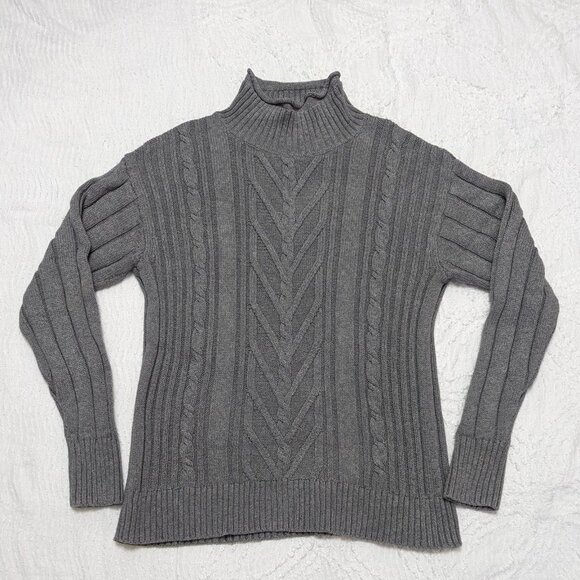 J. Crew Sweaters - J. Crew Women's Turtleneck Cable-Knit Long Sleeve Sweater Medium Gray M1252